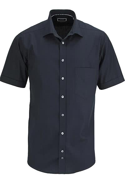 HATICO Regular Fit Hemd Halbarm mit Brusttasche schwarz