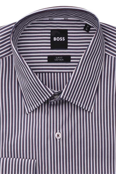 BOSS Slim Fit Hemd H-HANK-C1 Langarm New Kent Kragen Streifen rot