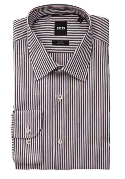 BOSS Slim Fit Hemd H-HANK-C1 Langarm New Kent Kragen Streifen schwarz