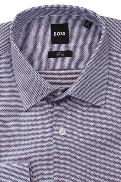 BOSS Slim Fit Hemd H-HANK-C1 Langarm New Kent Kragen Muster dunkelrot
