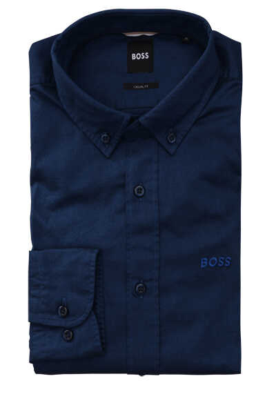 BOSS Regular Fit Hemd C-HAL Langarm Button Down Kragen Oxford nachtblau