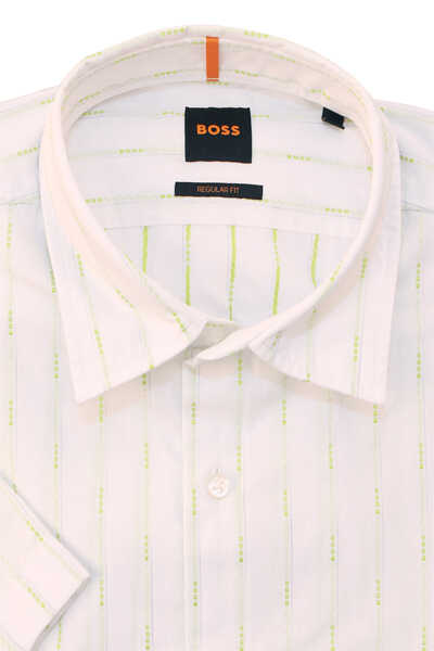 BOSS Regular Fit Hemd RASH Halbarm New Kent Kragen Streifen weiß