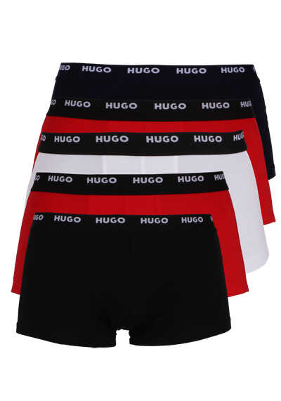 HUGO Boxershorts Gummibund mit Logoschriftzug 5er Pack schwarz/rot/weiß