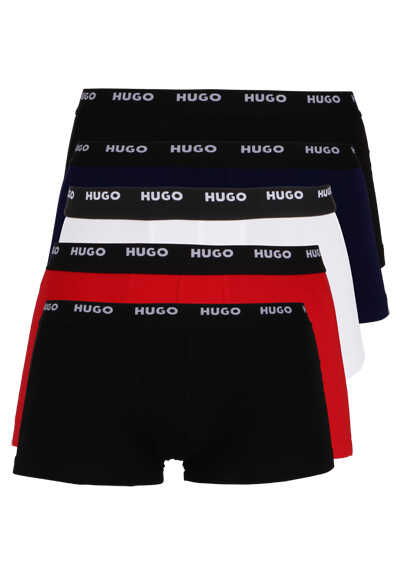 HUGO Boxershorts Gummibund mit Logoschriftzug 5er Pack schwarz/rot/weiß/navy
