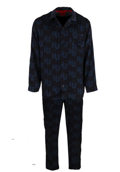 HUGO Pyjama MONOGRAM Langarm Gummibund Muster dunkelblau