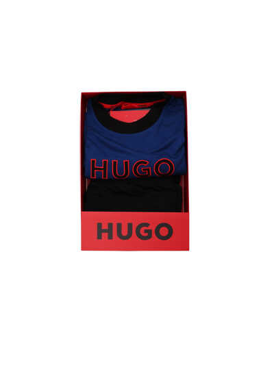 HUGO Pyjama JAGLION LONG SET Longsleeve Gummibund Logo navy/schwarz