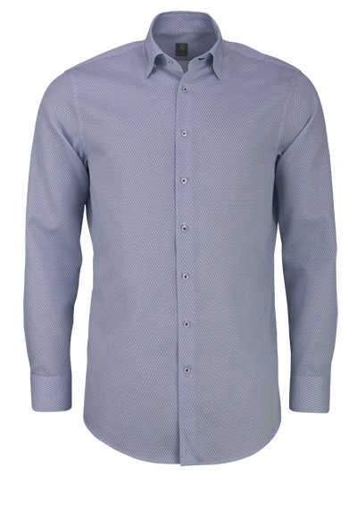 JACQUES BRITT Custom Fit Hemd Langarm reine Baumwolle Muster blau