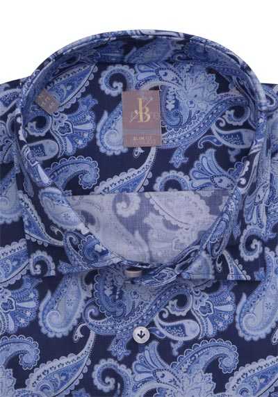 JACQUES BRITT Slim Fit Hemd Langarm New Kent Kragen Muster blau