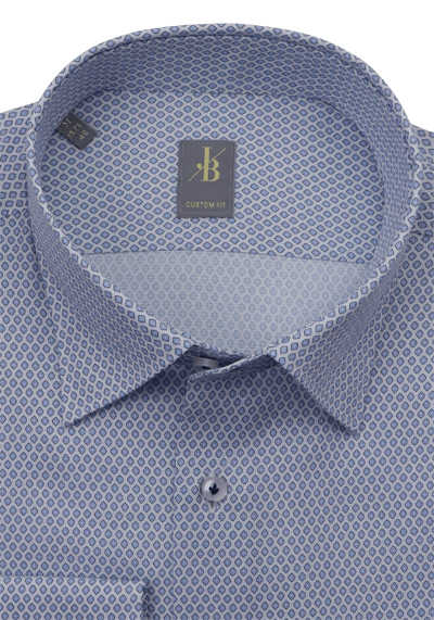 JACQUES BRITT Custom Fit Hemd Langarm reine Baumwolle Muster blau
