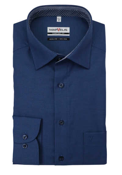 MARVELIS Comfort Fit Hemd Langarm New Kent kragen Muster blau