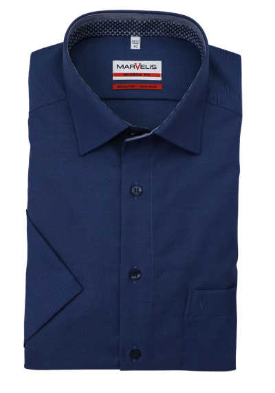MARVELIS Modern Fit Hemd Halbarm New Kent Kragen Muster blau