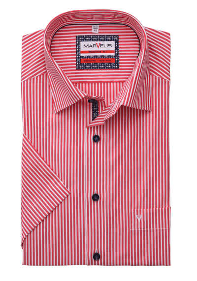 MARVELIS Modern Fit Hemd Halbarm New Kent Kragen Streifen rot