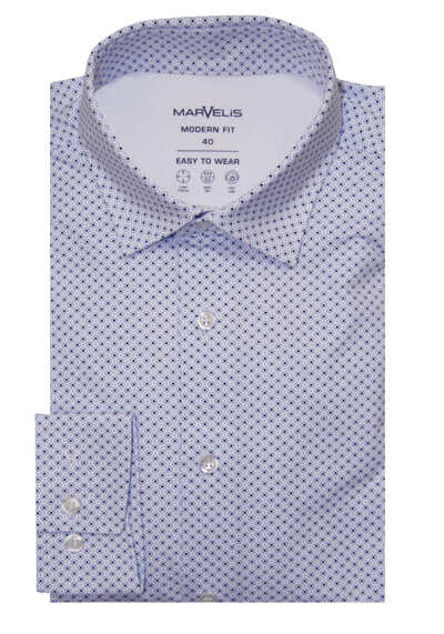 MARVELIS Modern Fit Hemd extra langer Arm Haifischkragen Stretch Jersey Muster weiß