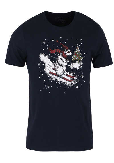 MARVELIS T-Shirt Halbarm Rundhals Weihnachtskollektion Frontprint navy preisreduziert