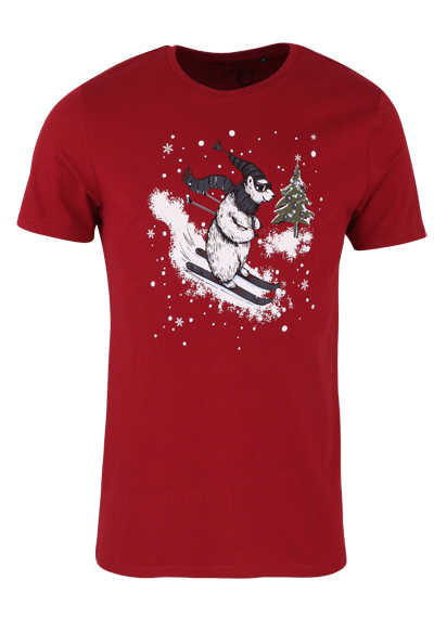 MARVELIS T-Shirt Halbarm Rundhals Weihnachtskollektion Frontprint rot preisreduziert