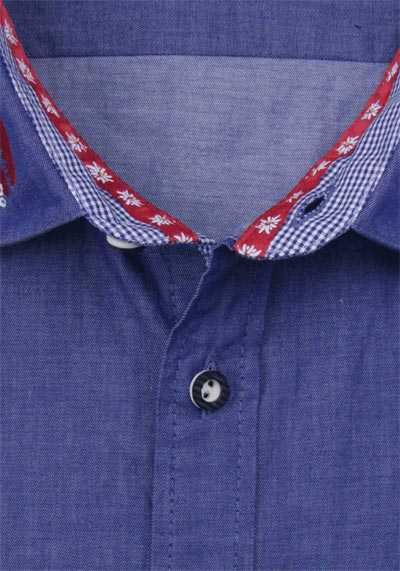 MARVELIS Casual Fit Trachtenhemd Langarm New Kent Kragen rauchblau