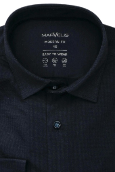 MARVELIS Modern Fit Hemd Langarm Haifischkragen Jersey nachtblau