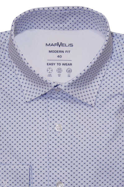 MARVELIS Modern Fit Hemd Langarm Haifischkragen Stretch Jersey Muster weiß