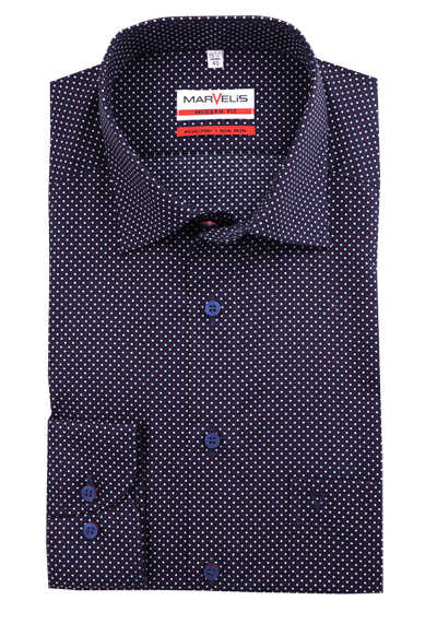MARVELIS Modern Fit Hemd Langarm New Kent Kragen Punkte blau