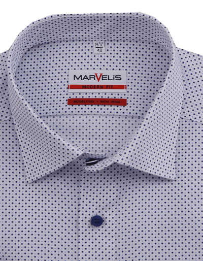 MARVELIS Modern Fit Hemd Langarm New Kent Kragen Punkte dunkelblau
