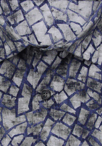 MARVELIS Casual Fit Hemd Langarm New Kent Kragen Muster dunkelblau