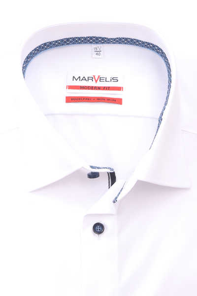 MARVELIS Modern Fit Hemd Langarm New Kent Kragen weiß