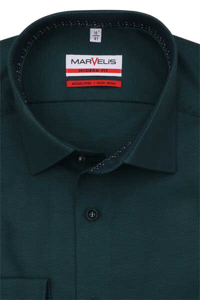 MARVELIS Modern Fit Hemd extra langer Arm New Kent Kragen Struktur grün