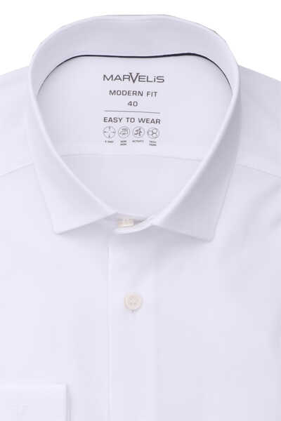 MARVELIS Modern Fit Hemd Langarm New Kent Kragen Stretch weiß