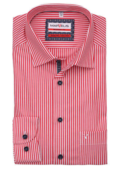 MARVELIS Modern Fit Hemd Langarm New Kent Kragen Streifen rot preisreduziert