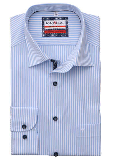 MARVELIS Modern Fit Hemd Langarm New Kent Kragen Streifen blau preisreduziert