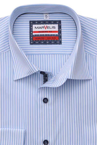MARVELIS Modern Fit Hemd Langarm New Kent Kragen Streifen blau