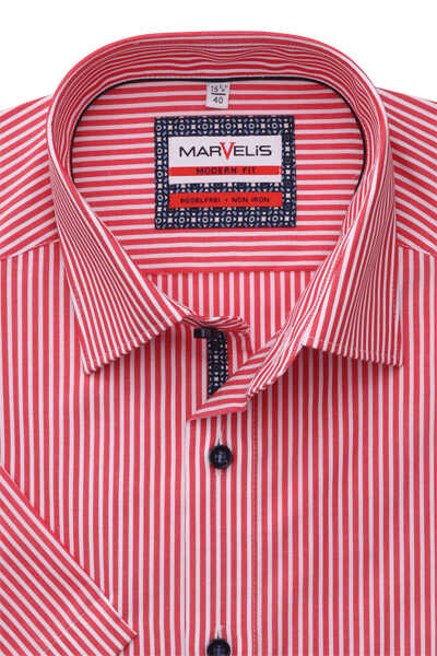 MARVELIS Modern Fit Hemd Halbarm New Kent Kragen Streifen rot