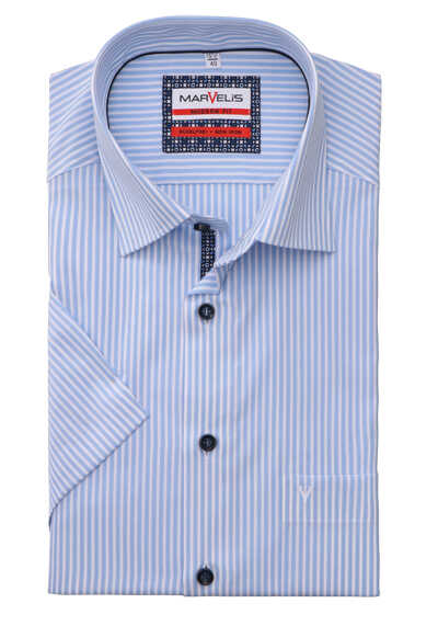 MARVELIS Modern Fit Hemd Halbarm New Kent Kragen Streifen blau preisreduziert