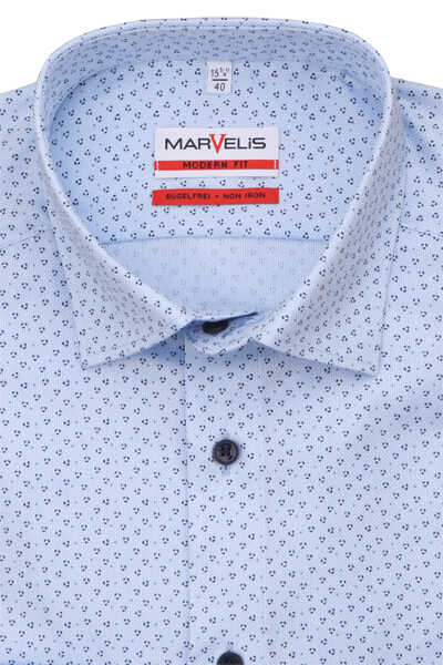 MARVELIS Modern Fit Hemd Langarm Under Button Down Kragen Punkte blau