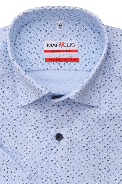MARVELIS Modern Fit Hemd Halbarm Under Button Down Kragen Punkte blau
