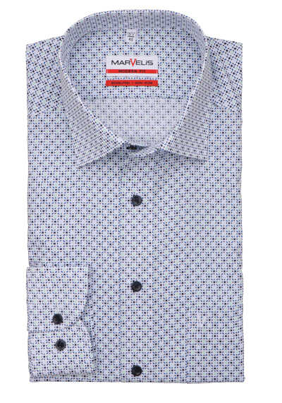 MARVELIS Modern Fit Hemd Langarm New Kent Kragen Muster blau preisreduziert