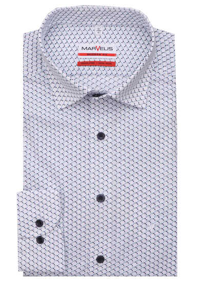 MARVELIS Modern Fit Hemd Langarm New Kent Kragen Muster weiß