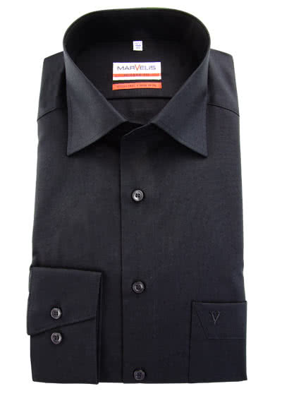 MARVELIS Modern Fit Hemd Langarm mit Brusttasche Popeline schwarz preisreduziert