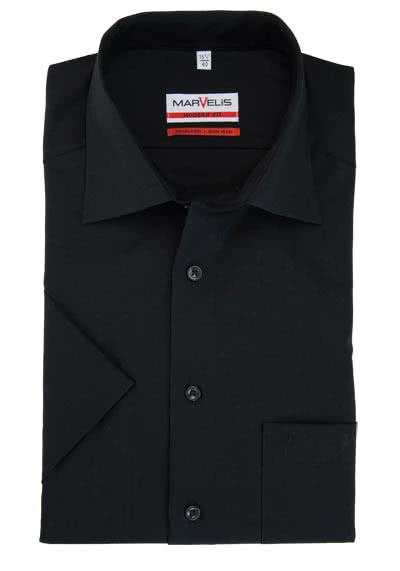 MARVELIS Modern Fit Hemd Halbarm New Kent Kragen schwarz