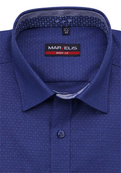 MARVELIS Body Fit Hemd Langarm New Kent Kragen Muster blau