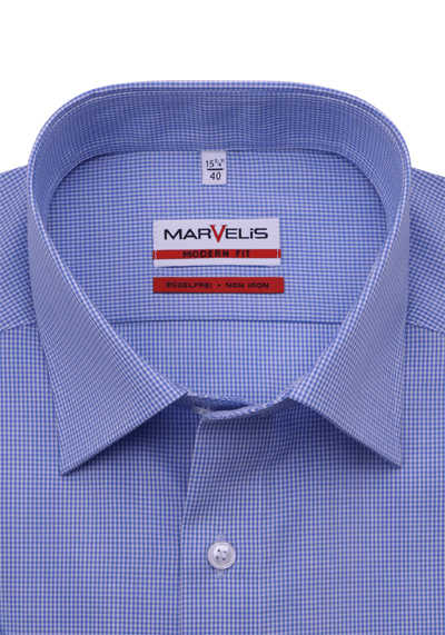 MARVELIS Modern Fit Hemd Halbarm New Kent Kragen Karo blau