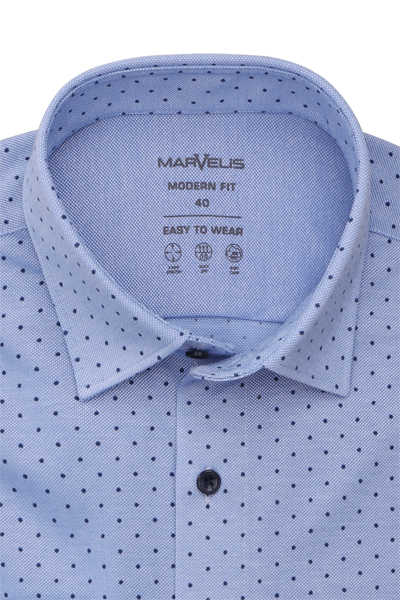 MARVELIS Modern Fit Hemd Langarm New Kent Kragen Jersey Punkte hellblau