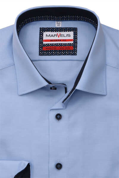 MARVELIS Modern Fit Hemd Langarm New Kent Kragen hellblau