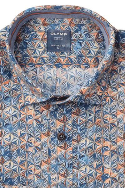 OLYMP Casual modern fit Hemd Langarm New Kent Kragen Muster blau