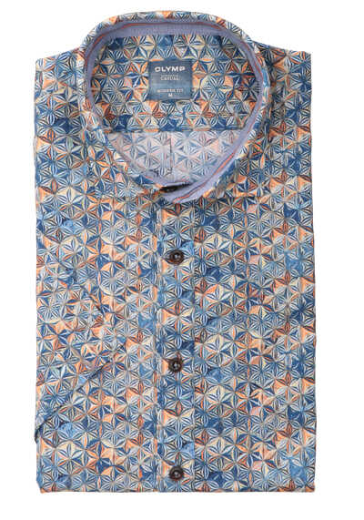OLYMP Casual modern fit Hemd Halbarm New Kent Kragen Muster blau