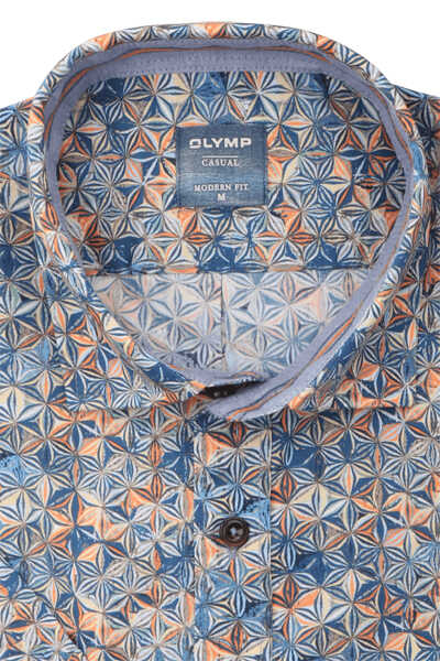 OLYMP Casual modern fit Hemd Halbarm New Kent Kragen Muster blau