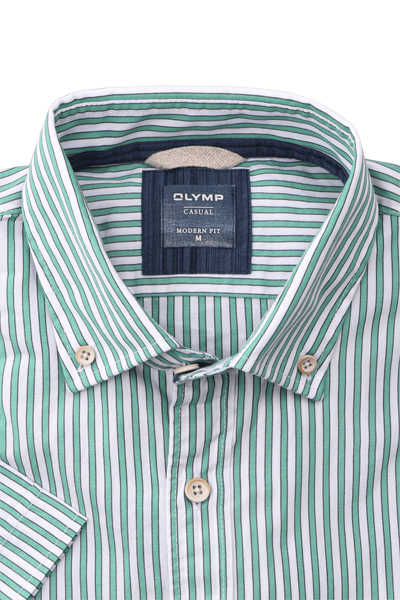 OLYMP Casual modern fit Hemd Halbarm Button Down Kragen Streifen grün