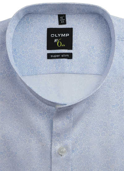 OLYMP No. Six super slim Hemd Langarm Stehkragen Stretch Muster blau