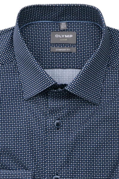 OLYMP Luxor comfort fit Hemd extra langer Arm New Kent Kragen Muster blau