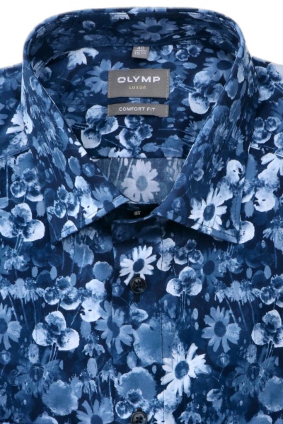 OLYMP Luxor comfort fit Hemd Langarm New Kent Kragen Blumenmuster blau